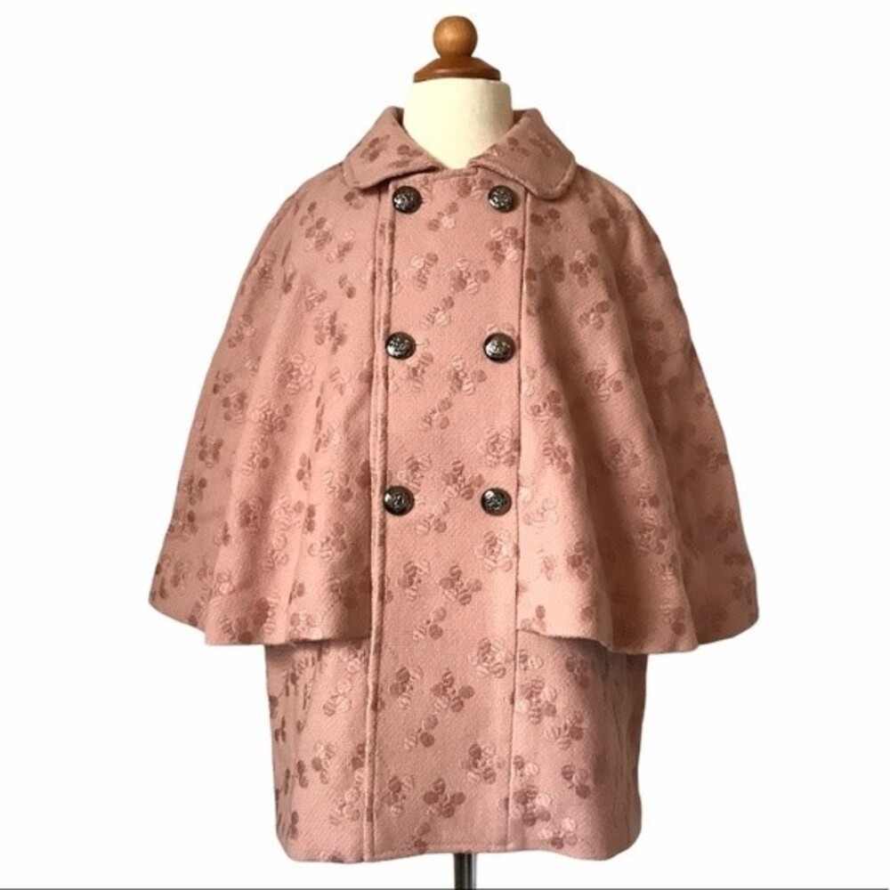 Dusty pink cape wool  with embroidery coat girls